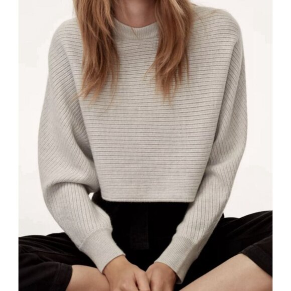 Aritzia Wilfred Free Lolan Sweater Knit Merino Wool Crop Oversized Gray‎ Size XS - Picture 1 of 9
